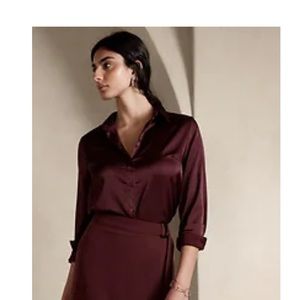 Satin classic shirt - small dark cherry